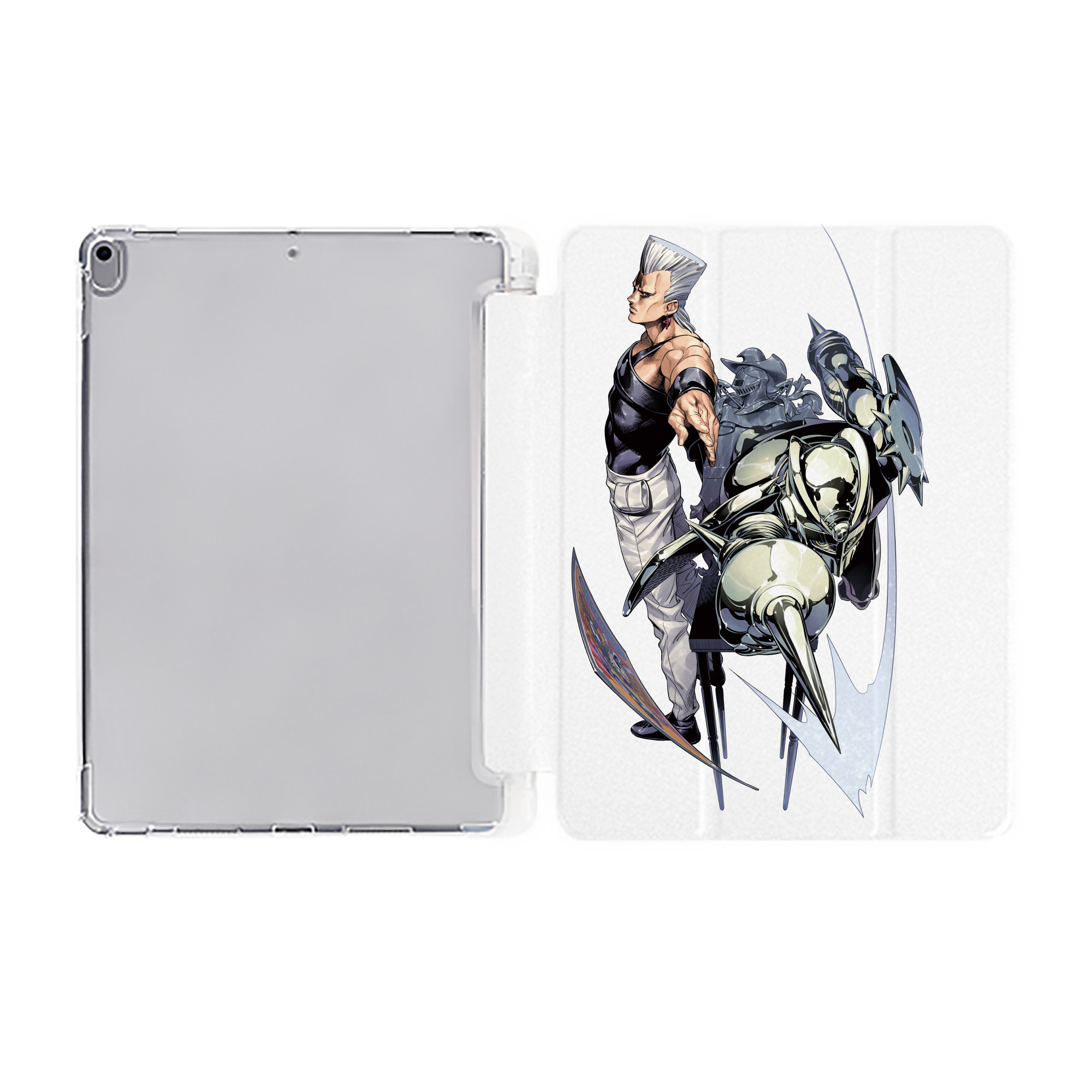 （画像用） ジョジョの奇妙な冒険 ジャン＝ピエール?ポルナレフ JoJo's Bizarre Adventure Jan Pierre Polnareff IPad ケース ペン収納付き 三つ折りスタンド PUレザー×シリコン 対応機種9.5/10.5/10.9インチ